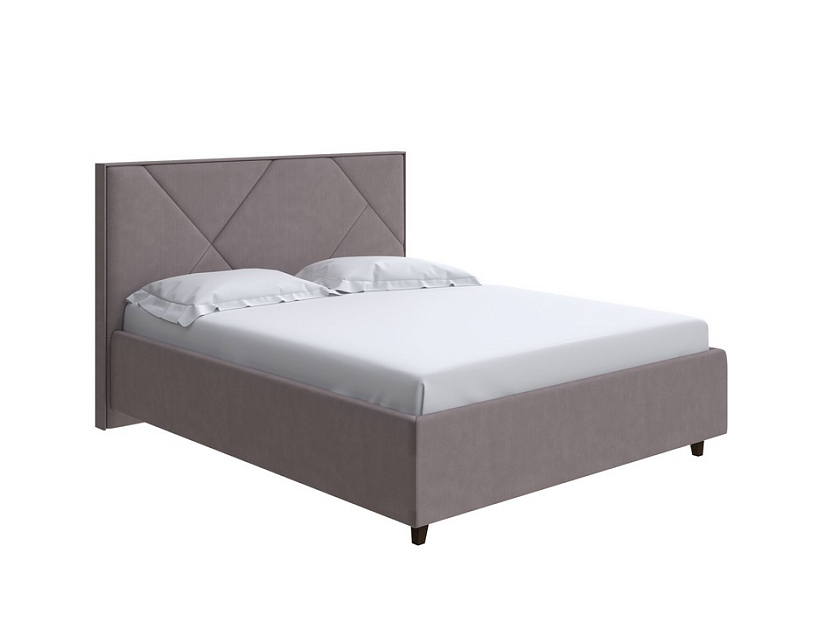 Кровать Tessera Grand 160x200 Ткань: Рогожка Тетра Стальной - Мягкая кровать с высоким изголовьем и стильными ножками из массива бука