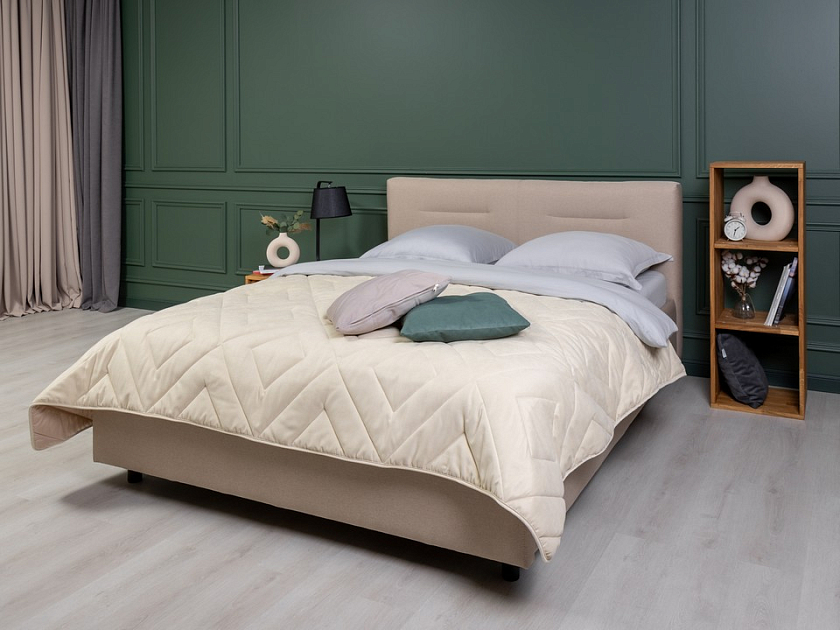 Кровать Nuvola-8 NEW 200x200 Ткань: Рогожка Тетра Яблоко - Кровать в лаконичном стиле с горизонтальной отстрочкой  в изголовье