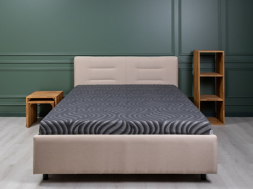 Кровать Nuvola-8 NEW 200x200 Ткань: Рогожка Тетра Яблоко - Кровать в лаконичном стиле с горизонтальной отстрочкой  в изголовье