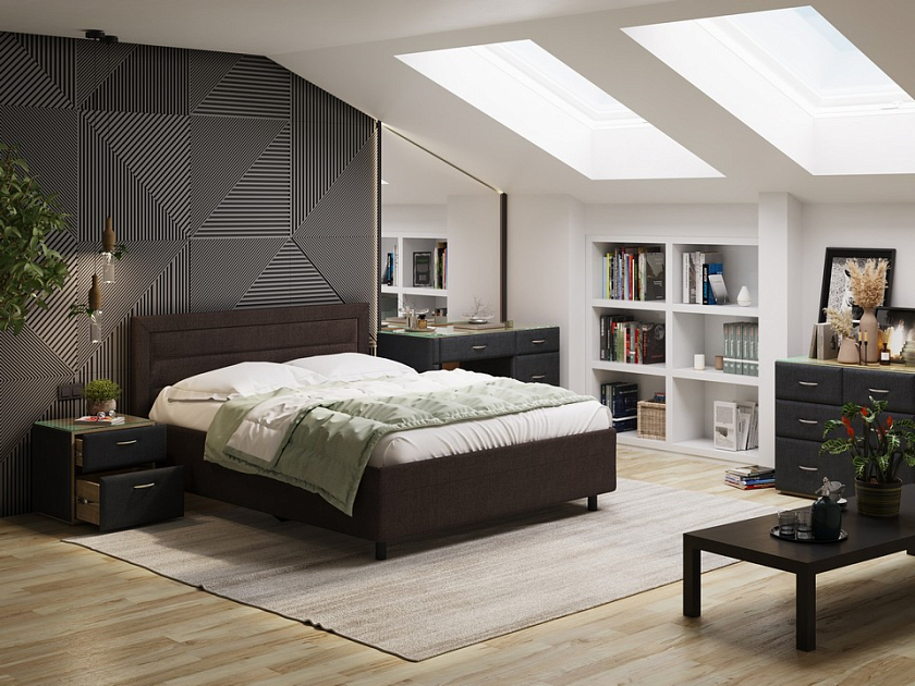 Кровать Next Life 2 160x190 Ткань: Рогожка Тетра Стальной - Cтильная модель в стиле минимализм с горизонтальными строчками
