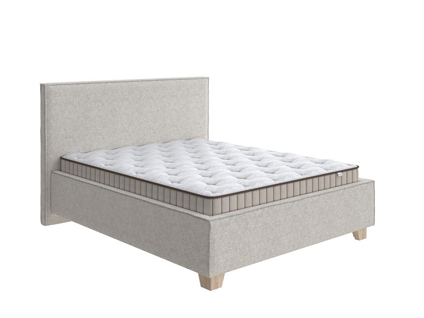 Кровать Hygge Simple 160x190 Ткань: Рогожка Levis 12 Лён - Мягкая кровать с ножками из массива березы и объемным изголовьем