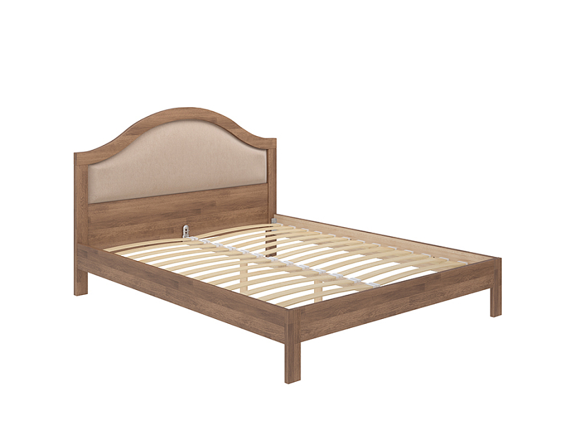 Кровать Ontario 120x200 Ткань/Массив Тетра Молочный/Антик (сосна) - Уютная кровать из массива с мягким изголовьем